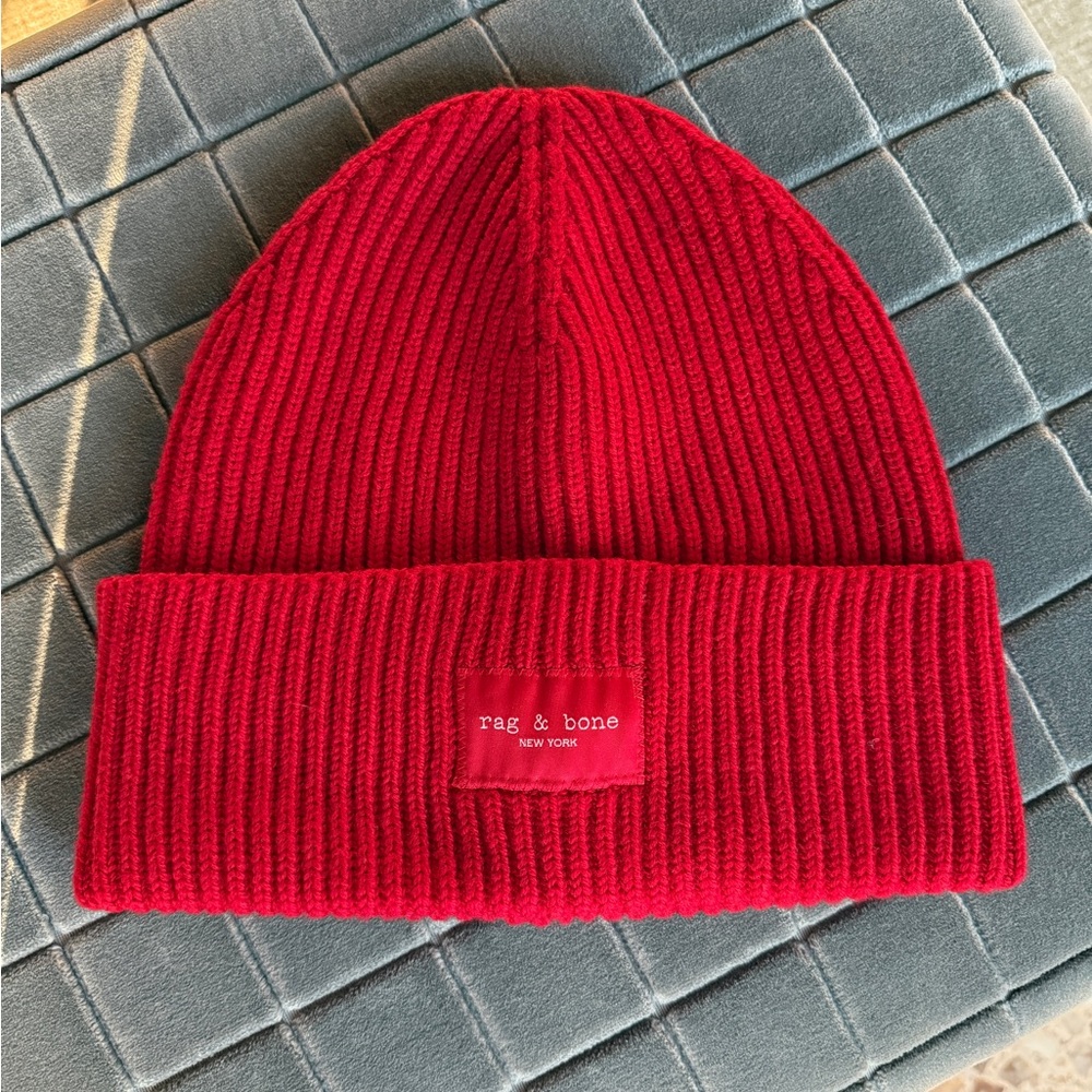 Rag & Bone Vibrant Red Ribbed Beanie